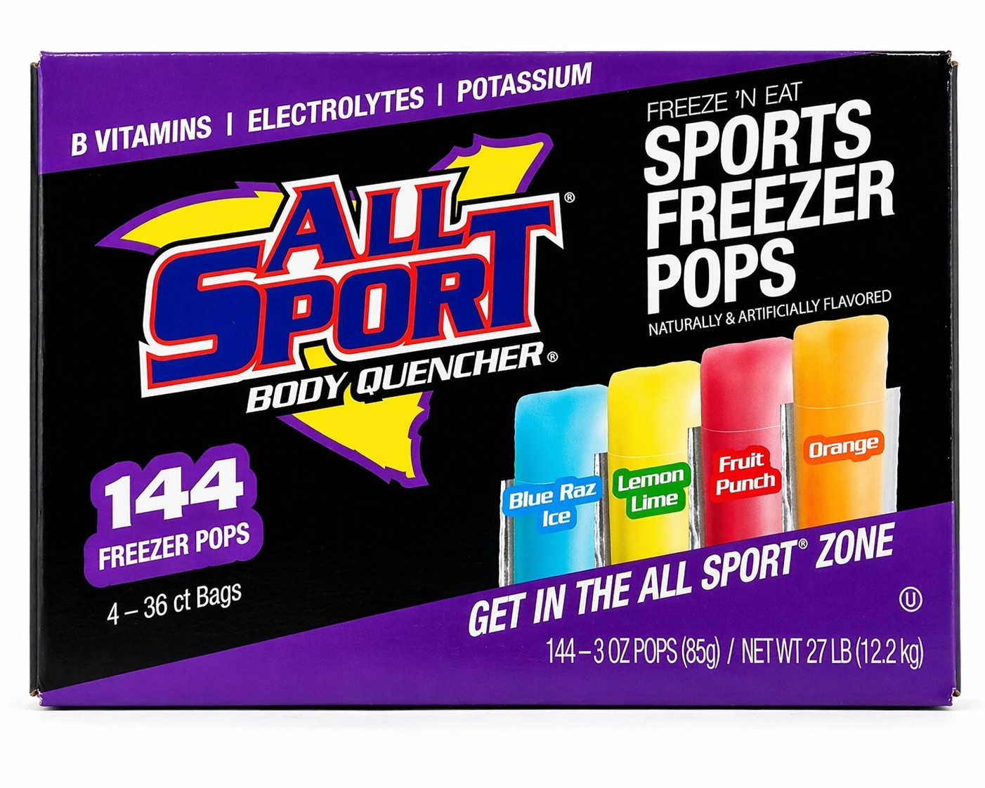 All Sport Freeze Pops 144 Ct 3oz Variety Electrolyte Freezer Pops Bulk