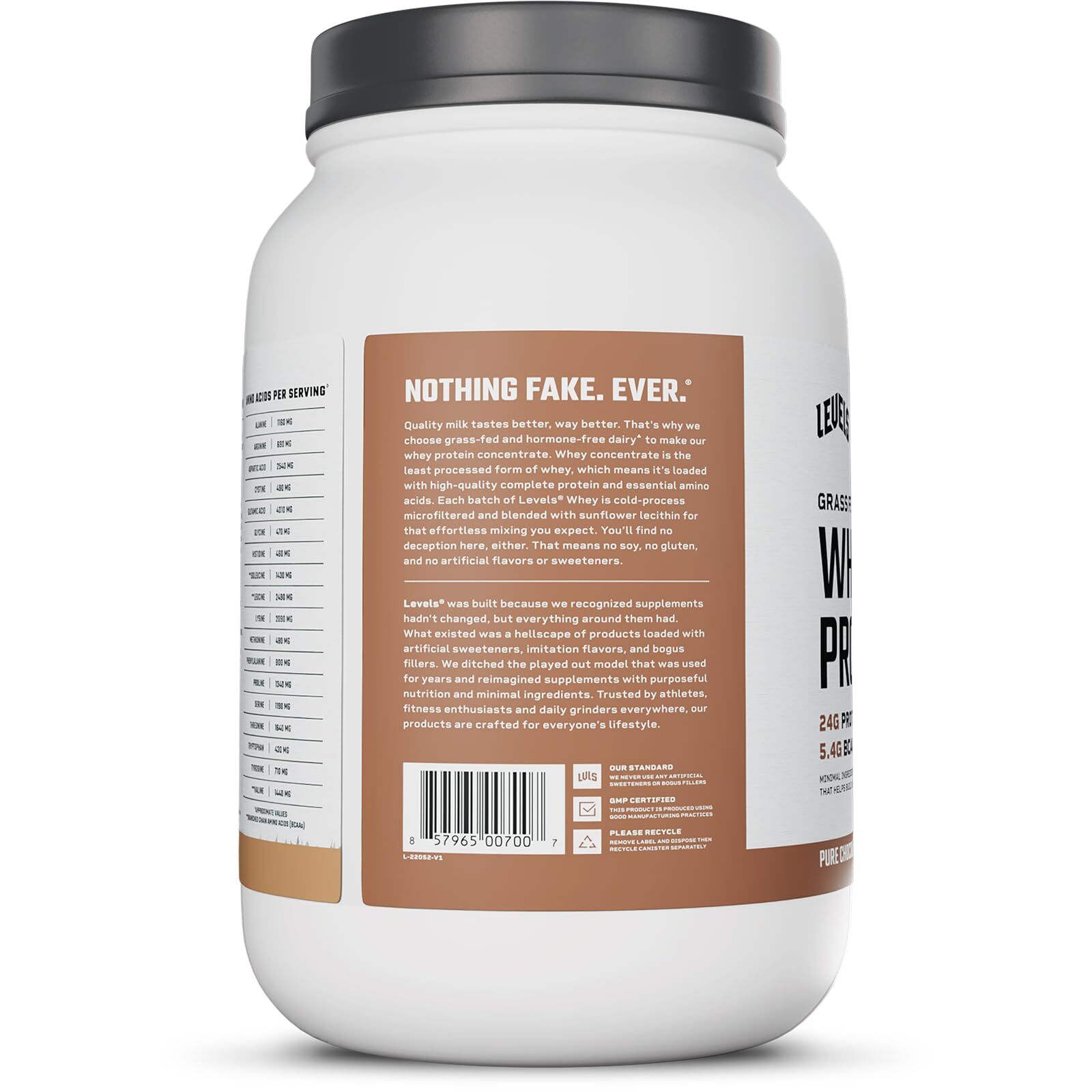 WHEY PROTEIN POWDER Grass Fed Pure Chocolate 2lb LEVELS NUTRITION