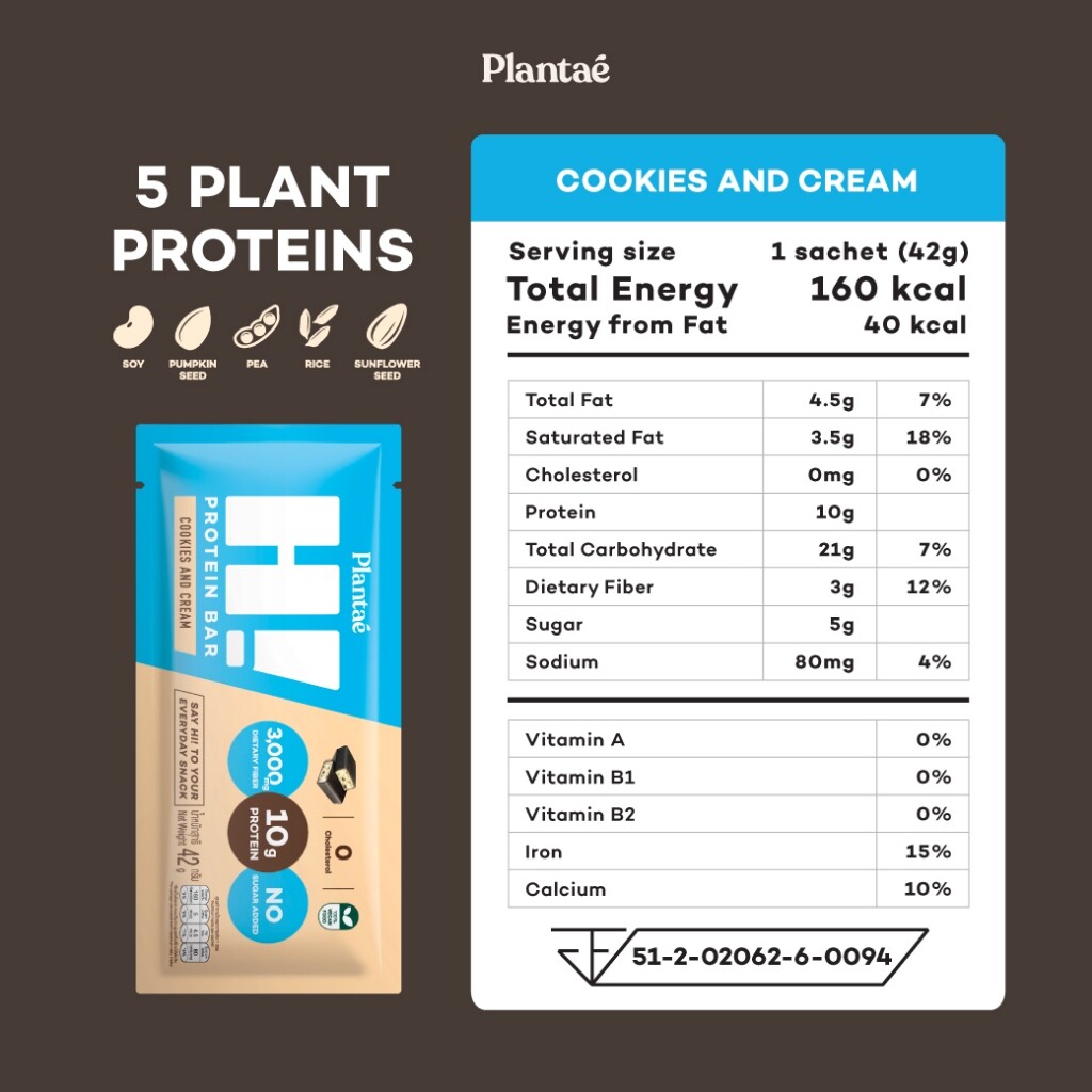 3x Plantae Hi Protein Bar Snack Plant Based Vegan High Fiber No Sugar Added