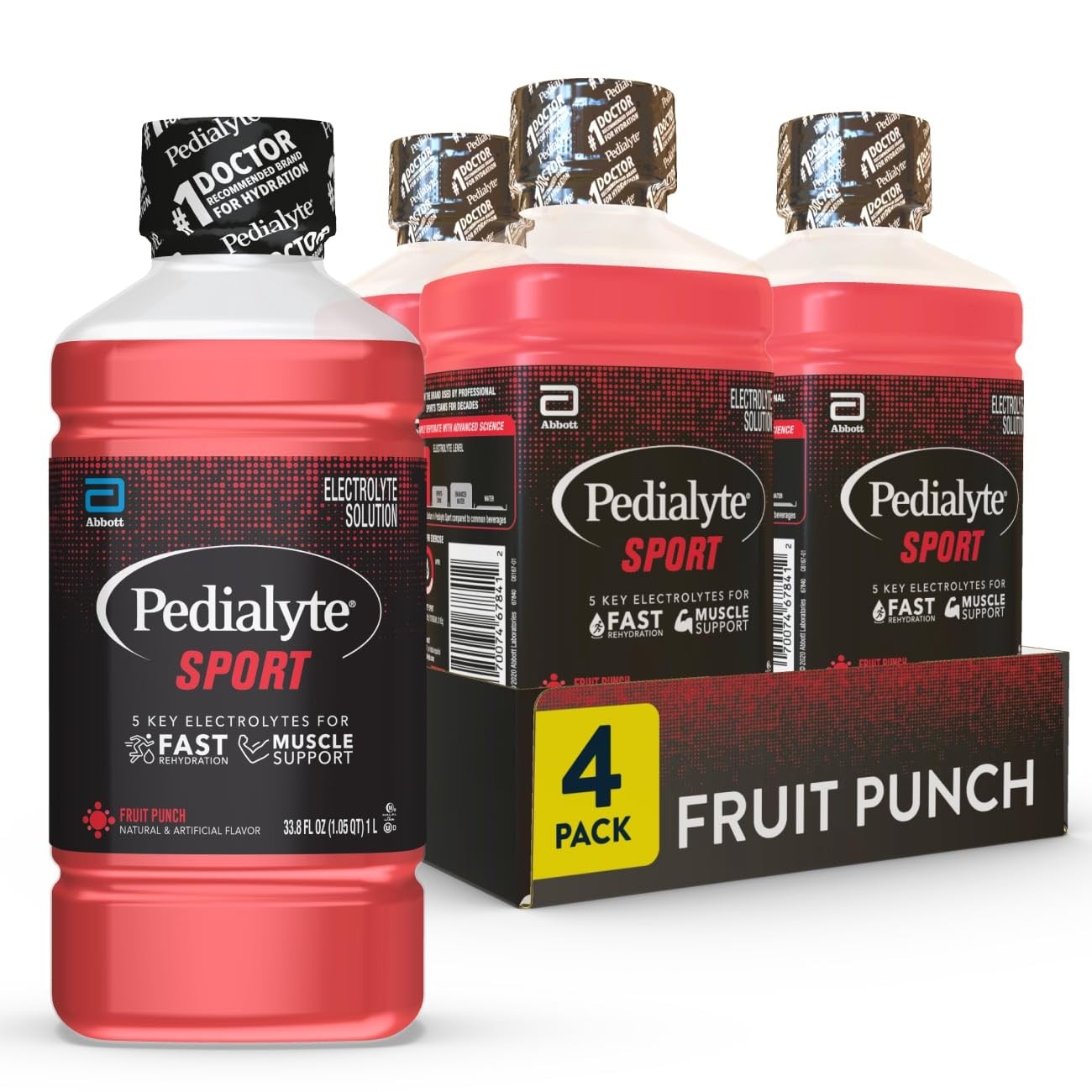 Pedialyte Sport Electrolyte Drink, Fast Hydration 33.8 Fl Oz (Pack of 4), Red