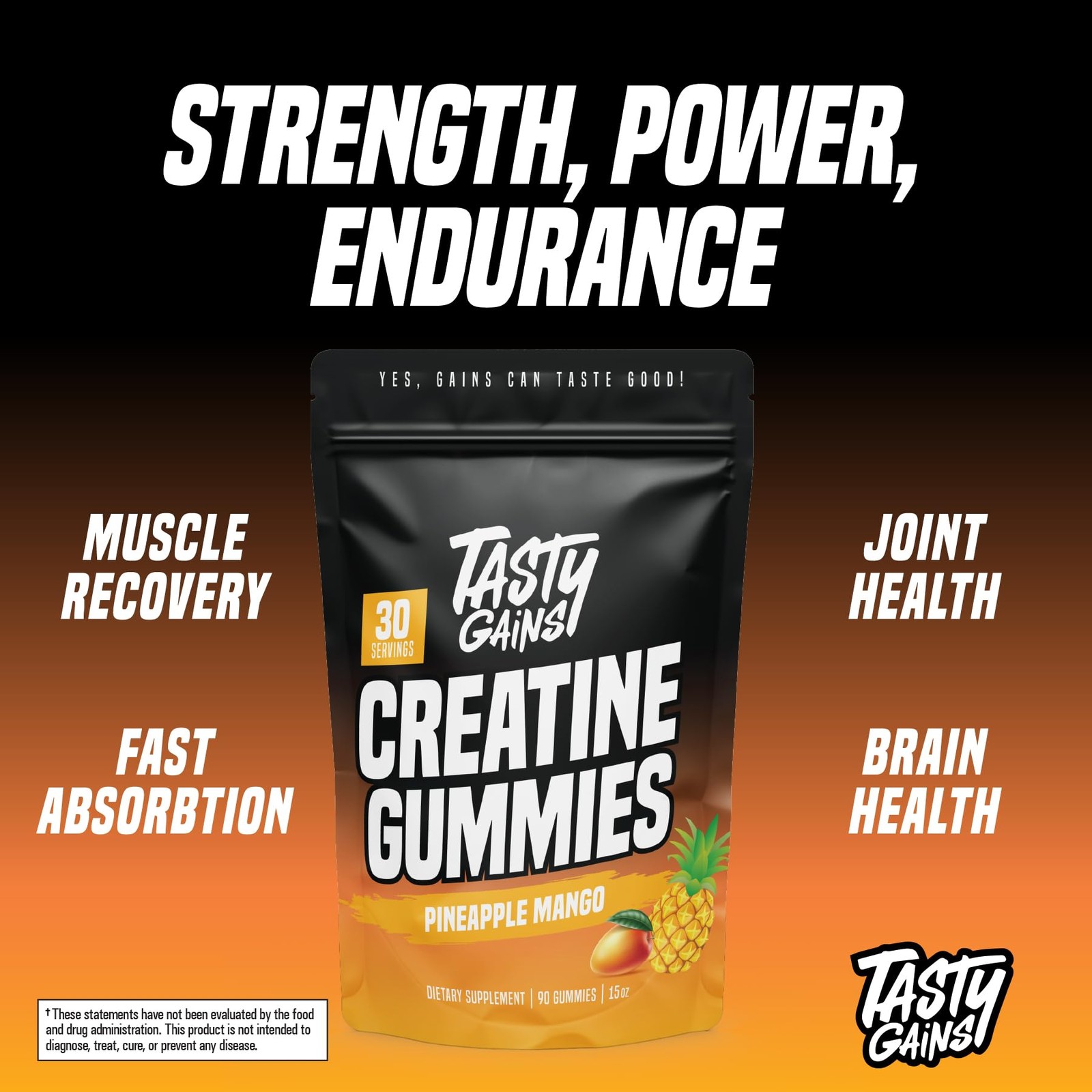 TASTY GAINS Creatine Gummies – 90g of 90 Count (Pack 1)