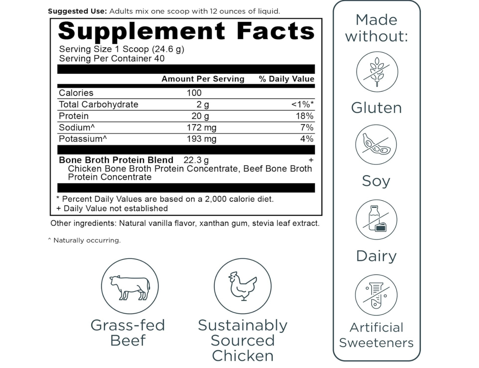 Ancient Nutrition Bone Broth Protein Powder Vanilla 40 Servings New !!!