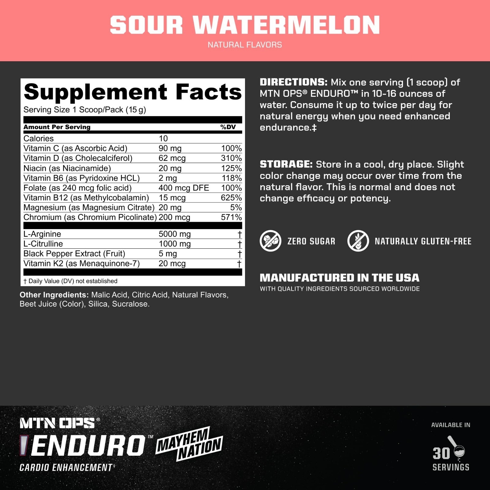 Zero Sugar Pre Workout Powder – Stimulant Free, Caffeine Free, L Arginine & Citr