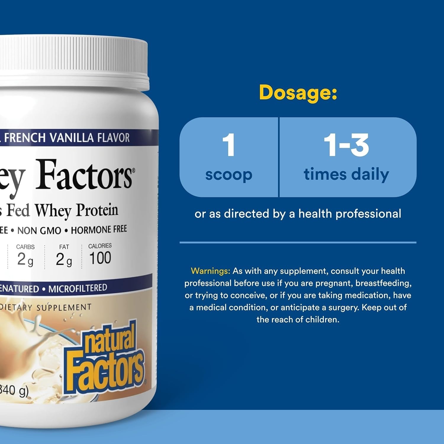 Natural Factors Whey Factors Grass Fed Whey Protein, French Vanilla, 12 oz