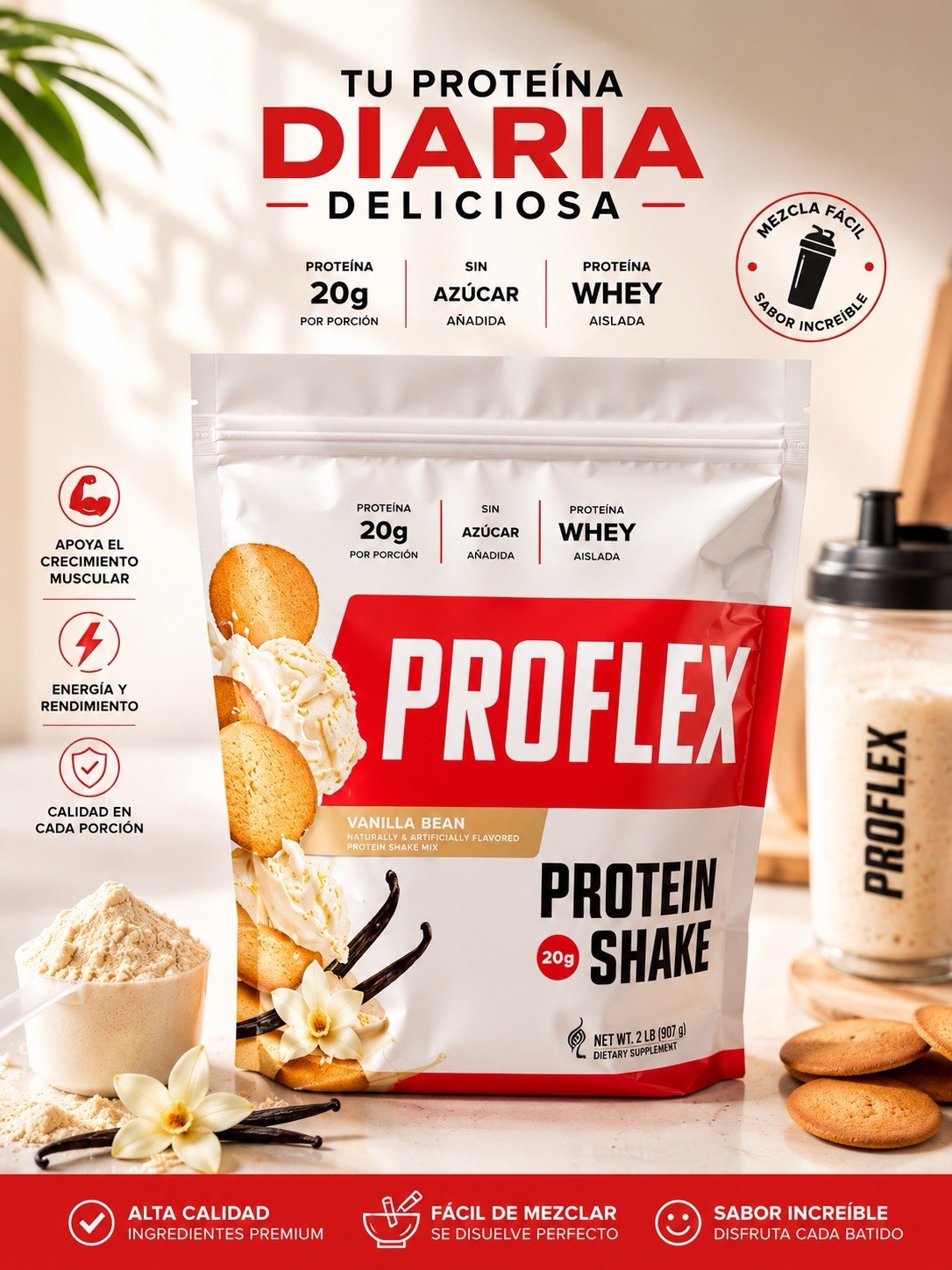 Melaleuca Proflex Protein Shake 21.69 oz Vanilla Bean 20g Protein 02/28 Exp.
