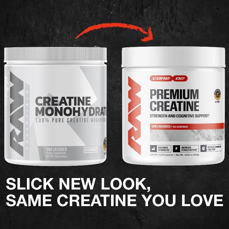 RAW Nutrition Essential 100% Pure Creatine Monohydrate Powder, 50 Servings