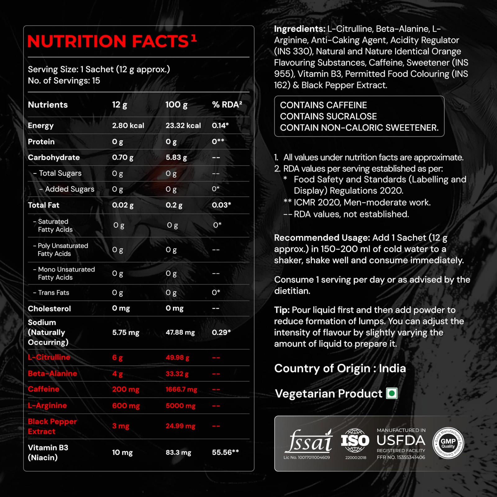 Nutrabay RageX Pre Workout 180g Orange – 15 Sachets, 200mg Caffeine, Pump