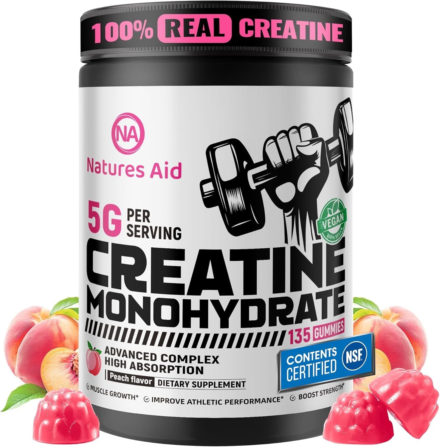 Creatine Monohydrate Gummies 5g, Pre-Workout Energy & Muscle Growth Support