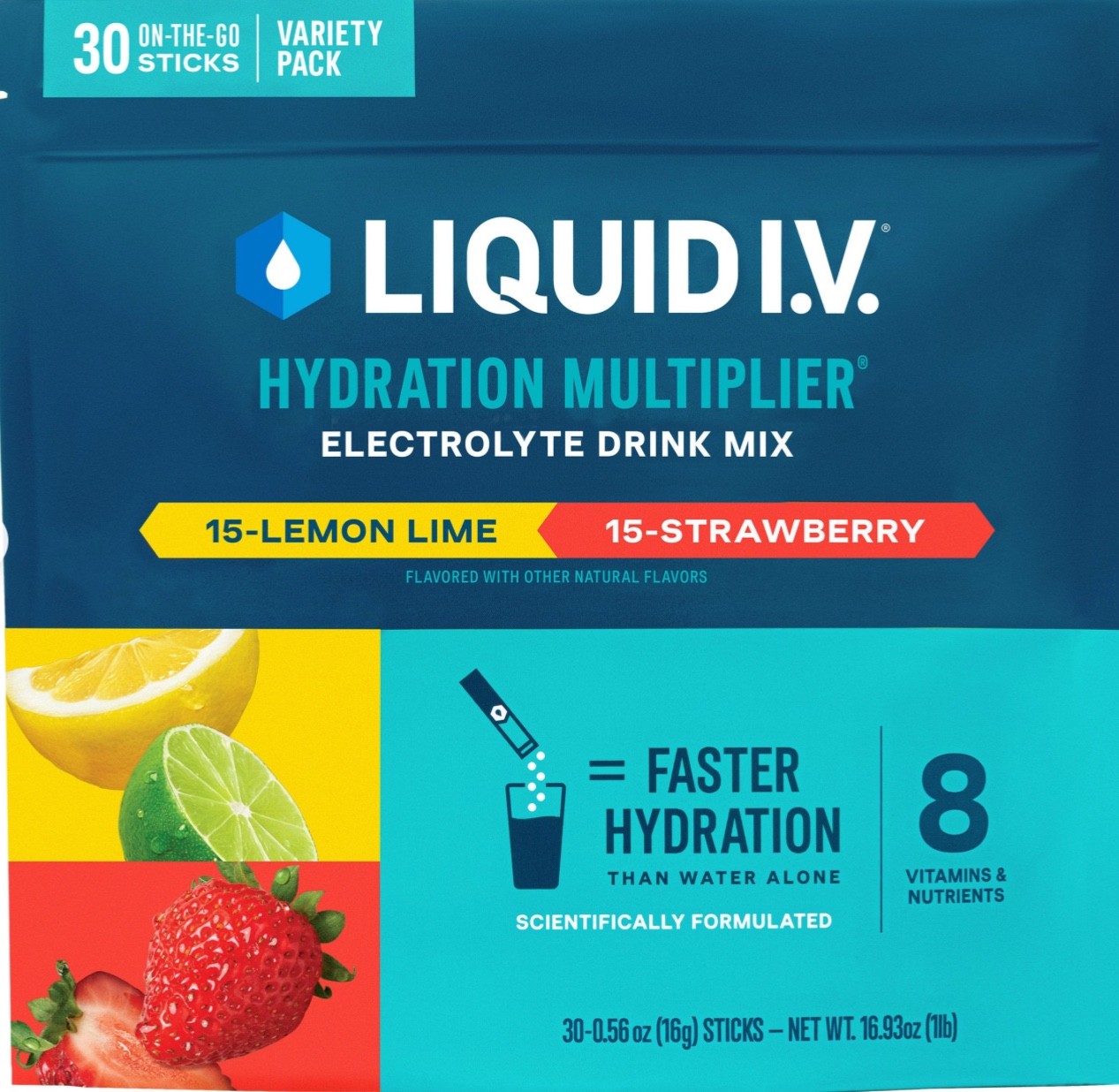 Liquid I.V. Hydration Multiplier 30 Stick 15 Strawberry 15 Lemon Lime NEW