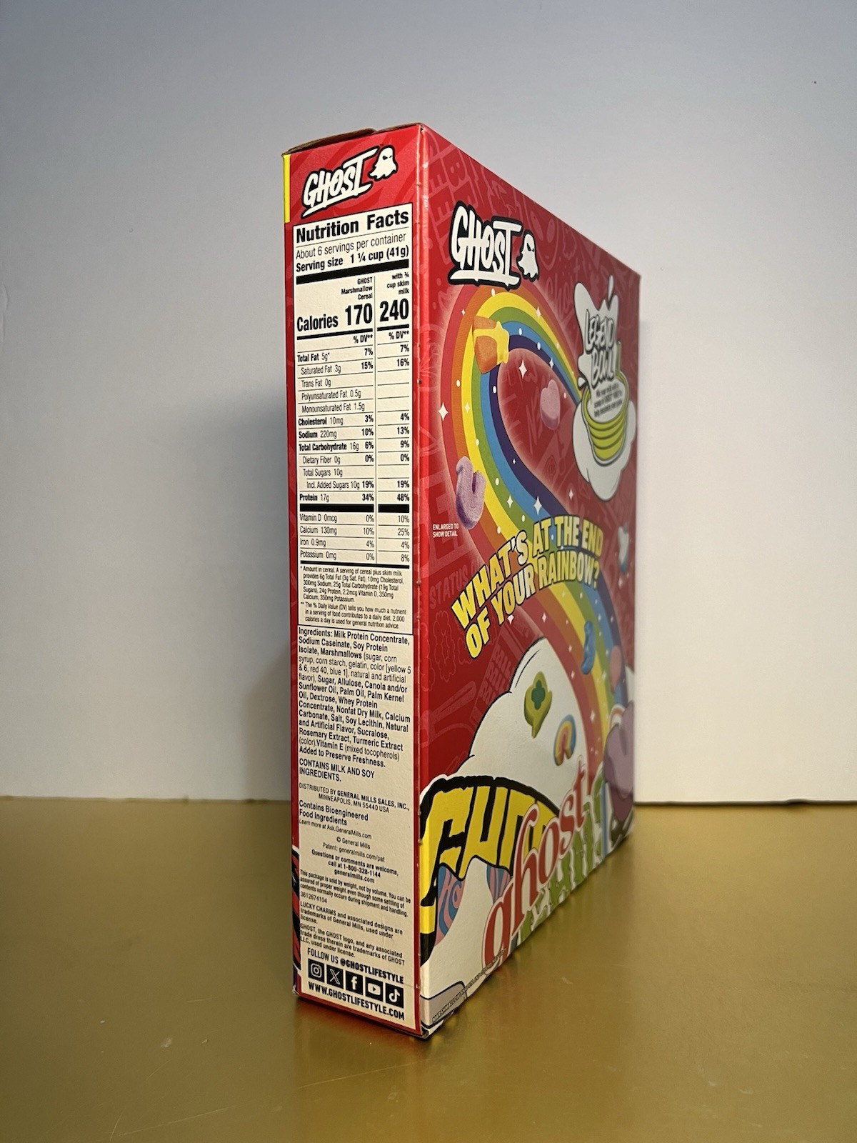 🔵 New GHOST Lucky Charms Marshmallow Protein Calcium Cereal Box 17g 9.4oz