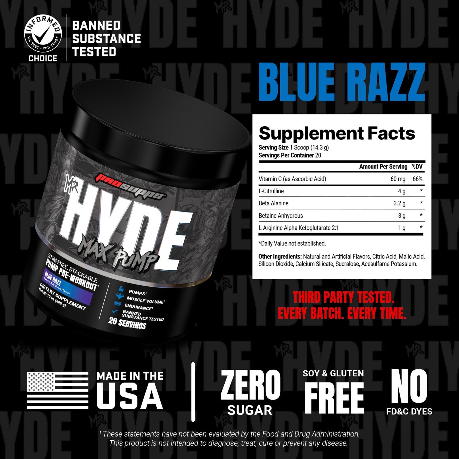 Stim-Free Pre Workout Powder, Blue Razz | Nitric Oxide Booster for Blood Flow, M