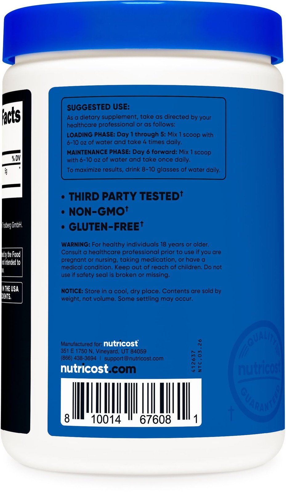 Nutricost Creapure® Creatine Monohydrate 1.1 Pound (Pack of 1), Multicolor