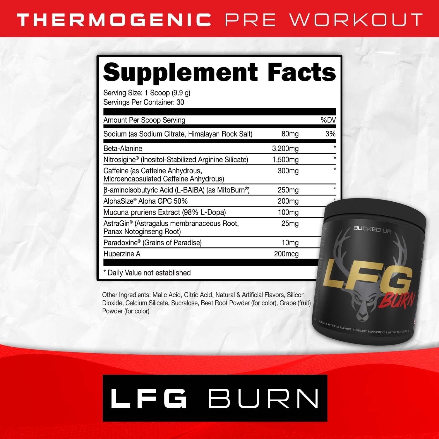 BUCKED UP LFG PRE-WORKOUT FAT LOSS ENERGY FOCUS 30 SERVINGS – TROPICAL