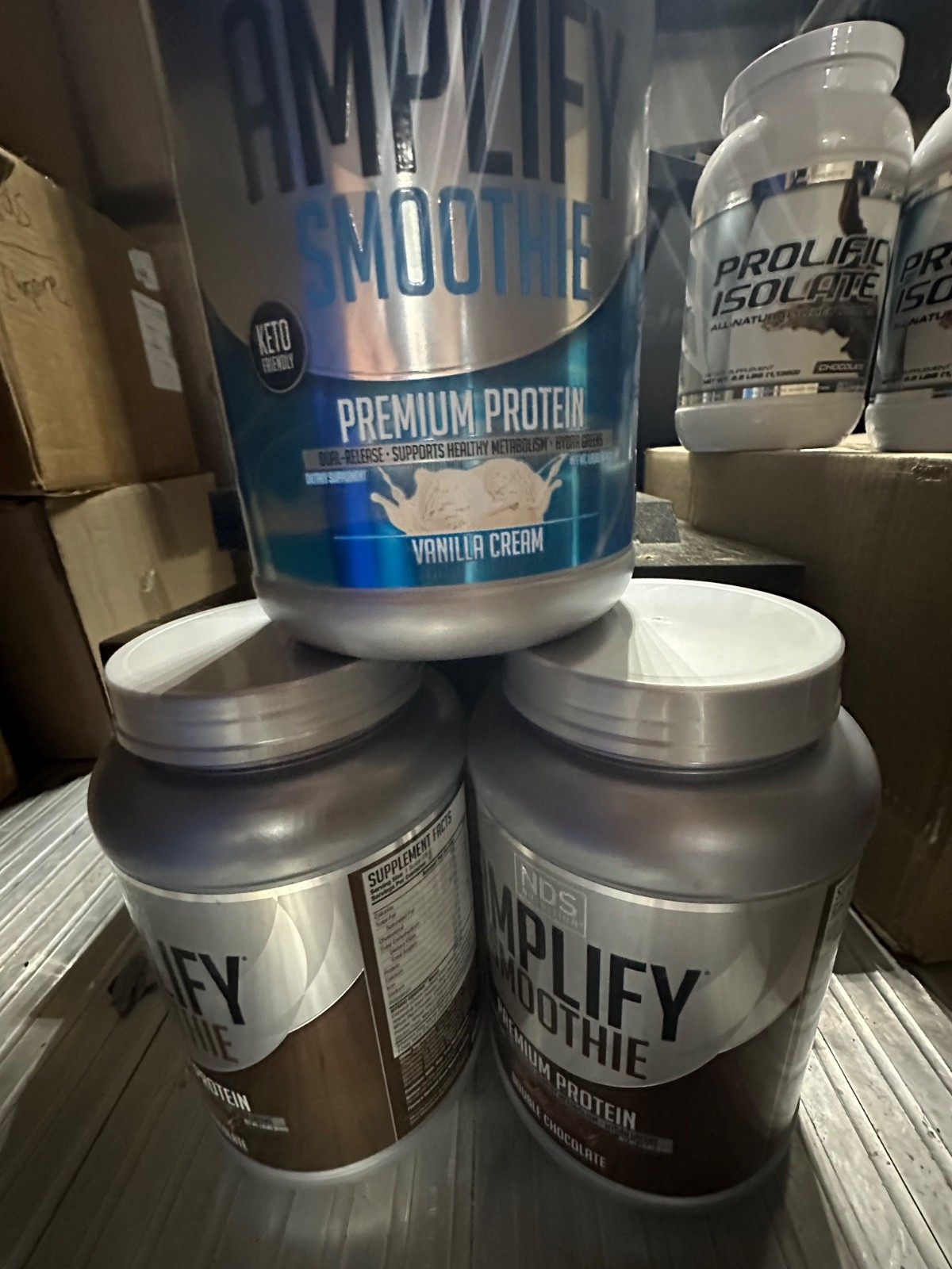 6lbs protein Nds Amplify Smoothie x2 chocolate x 1 vanilla protein