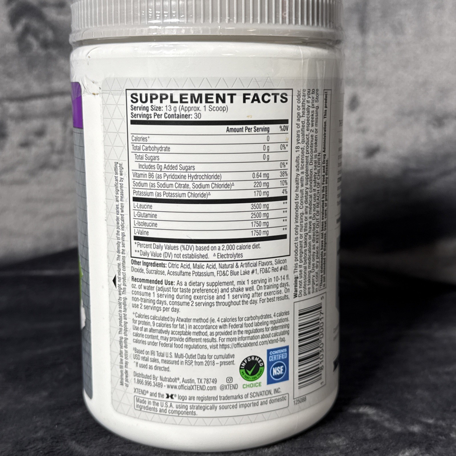 XTEND Original BCAA 7g L-Glutamine 0 Sugar Muscle Recovery Glacial Grape Drink