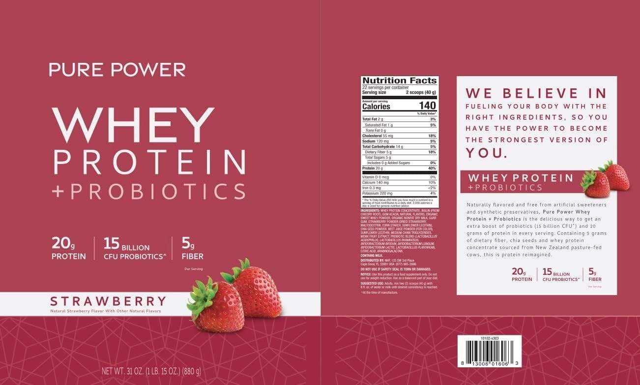 Pure Power 22 Servings Strawberry Protein in Easy Gusset Pouch – Top Quality