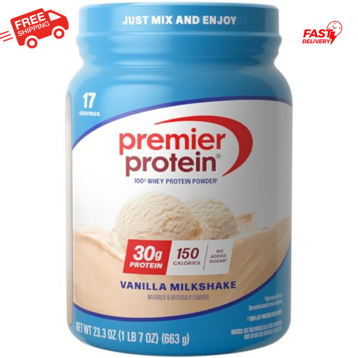 Premier Protein Powder Vanilla 100% Whey 30g Protein 17 Servings 1.5 lb