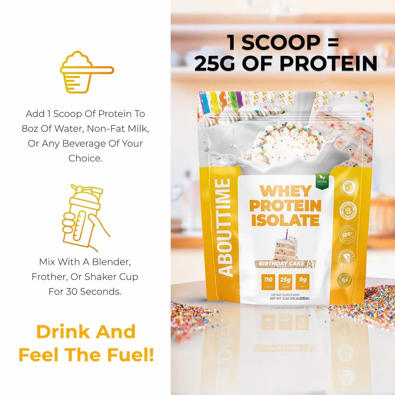 About Time Whey Protein Isolate Powder 25g Birthday Cake, Natural Ingredients…
