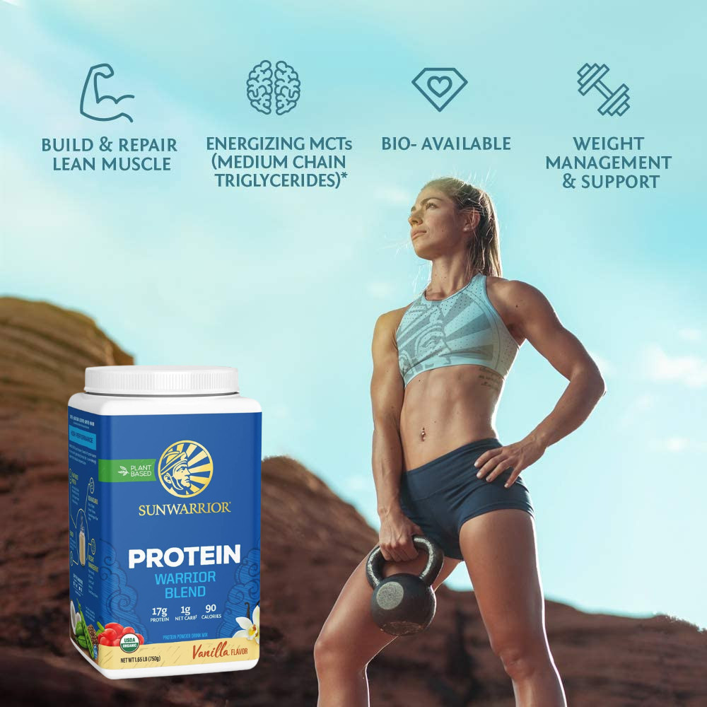 Sunwarrior Warrior Protein Powder 1.65 lbs Organic Vegan w/ BCAAs Vanilla Flavor