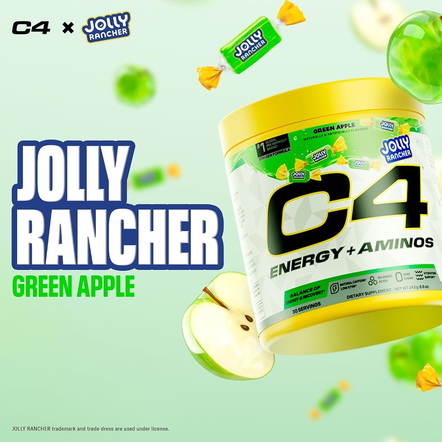 Energy and Aminos Powder 5g BCAAs EAAs Jolly Rancher Green Apple Zero Sugar 3…