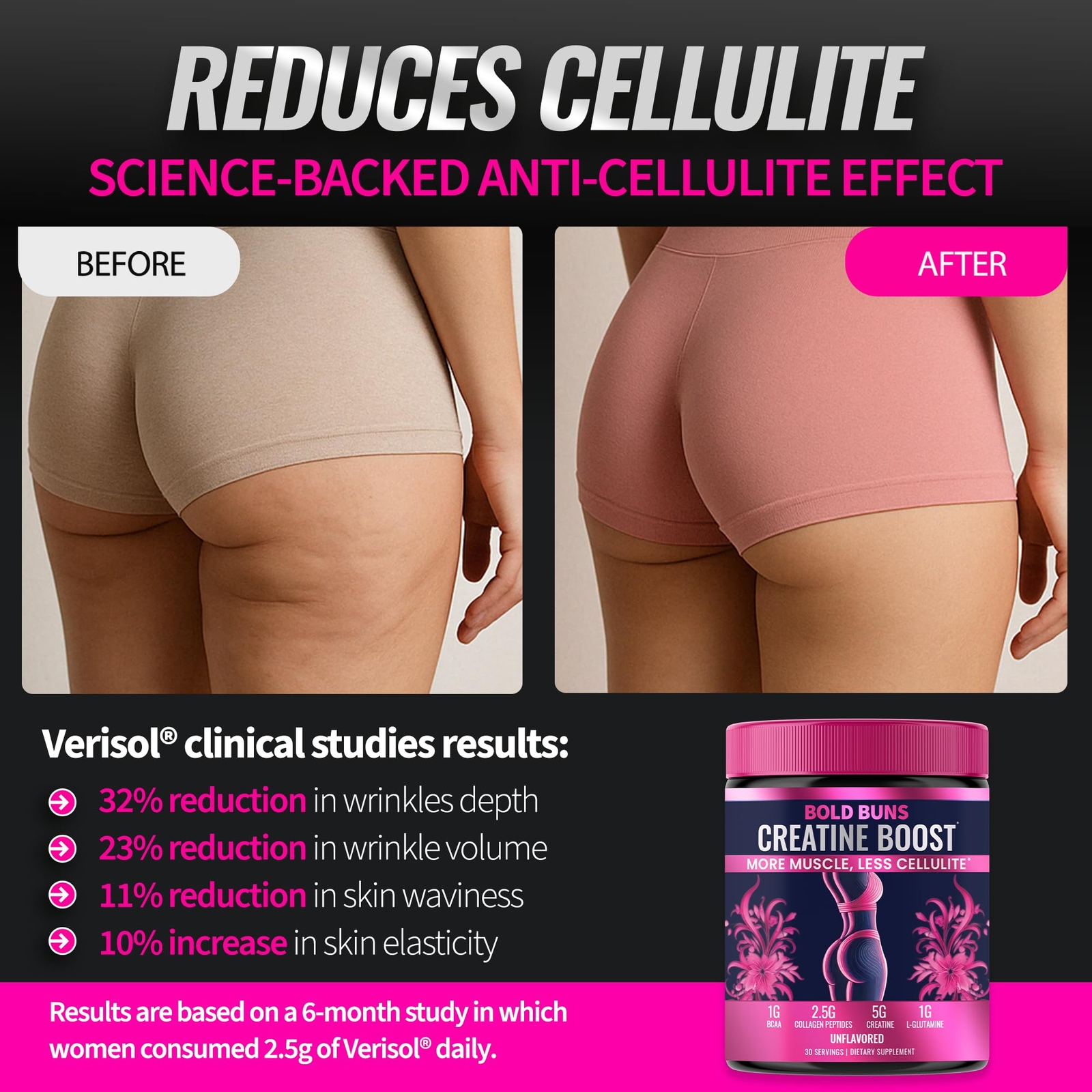 Bold Buns Creatine for Women 30 Servings – Booty Gain & Cellulite Support
