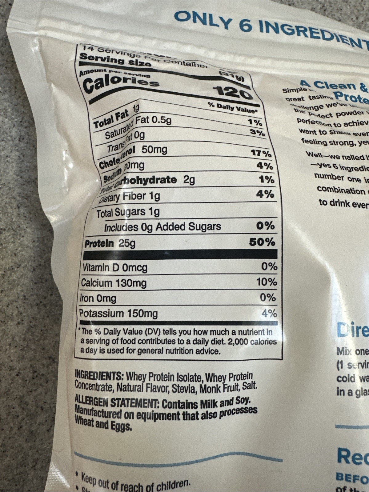 READY (CLEAN PURE) 7-INGREDIENTS 2 Carb 100% Whey 25g Protein Powder Vanilla