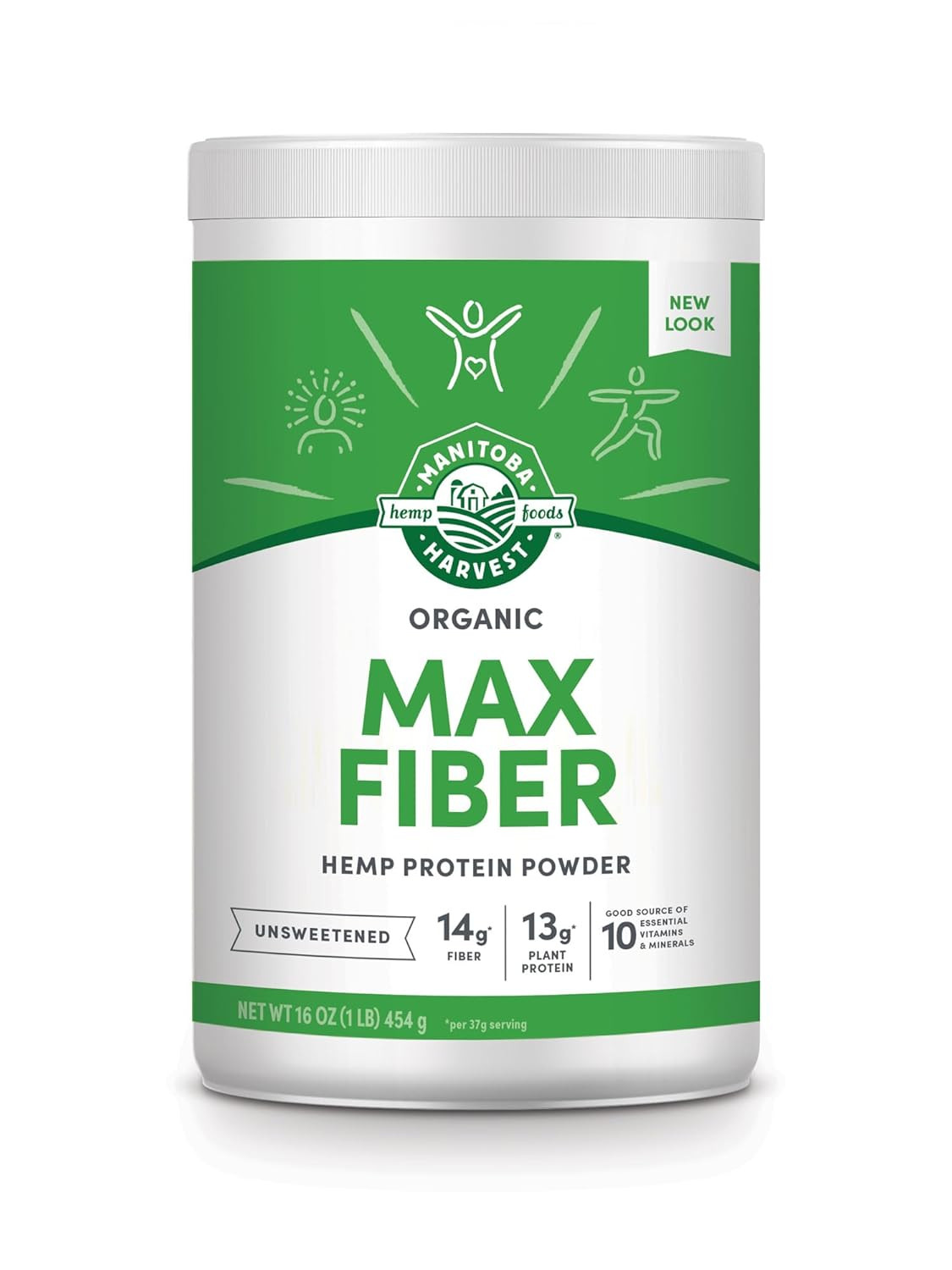 Hemp Yeah Organic Max Fiber Protein Powder, Unsweetened, 32Oz, with 13G of Fiber