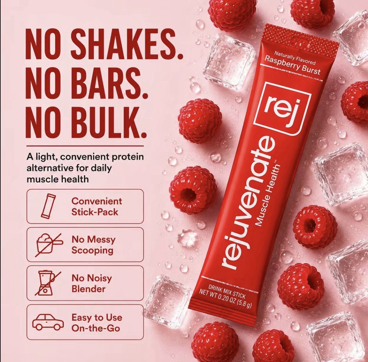 Rejuvenate Muscle Health 29g Protein Raspberry Burst Flavor 13 servings EXP 4/29