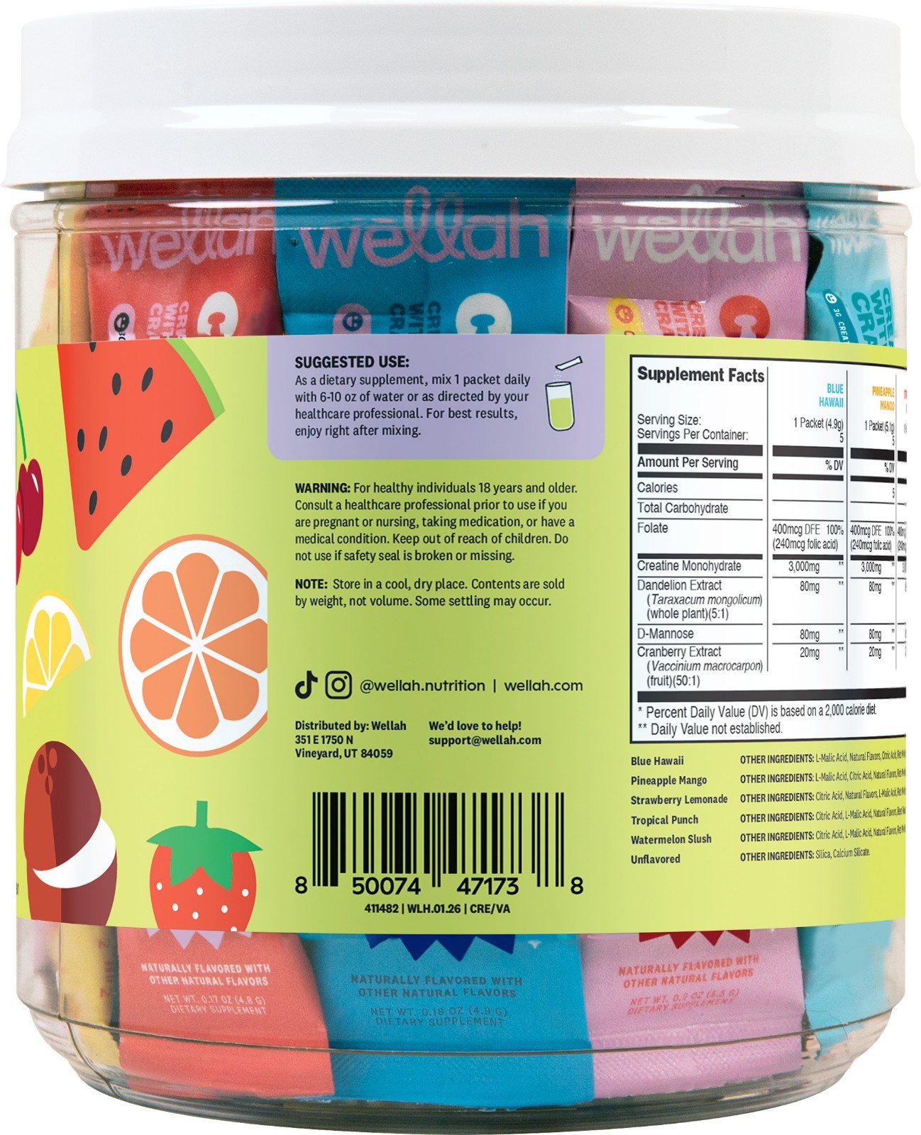 Wellah Creatine For Women (Variety Pack) 30 Stick Packs – 3g of Creatine