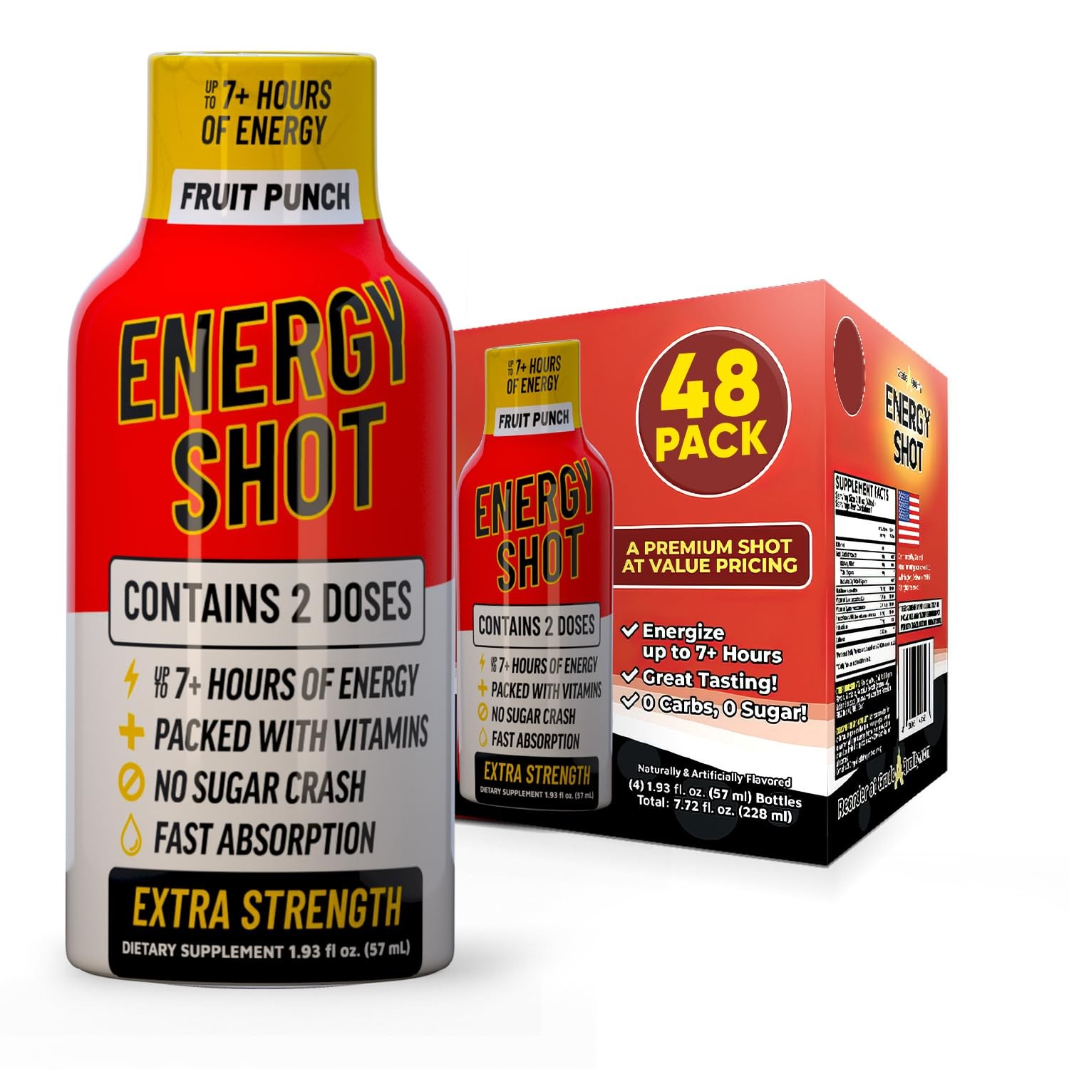 Fruit Punch Extra Strength Energy Shot 48 pk – 260mg 1.93 Fl Oz (Pack of 48)