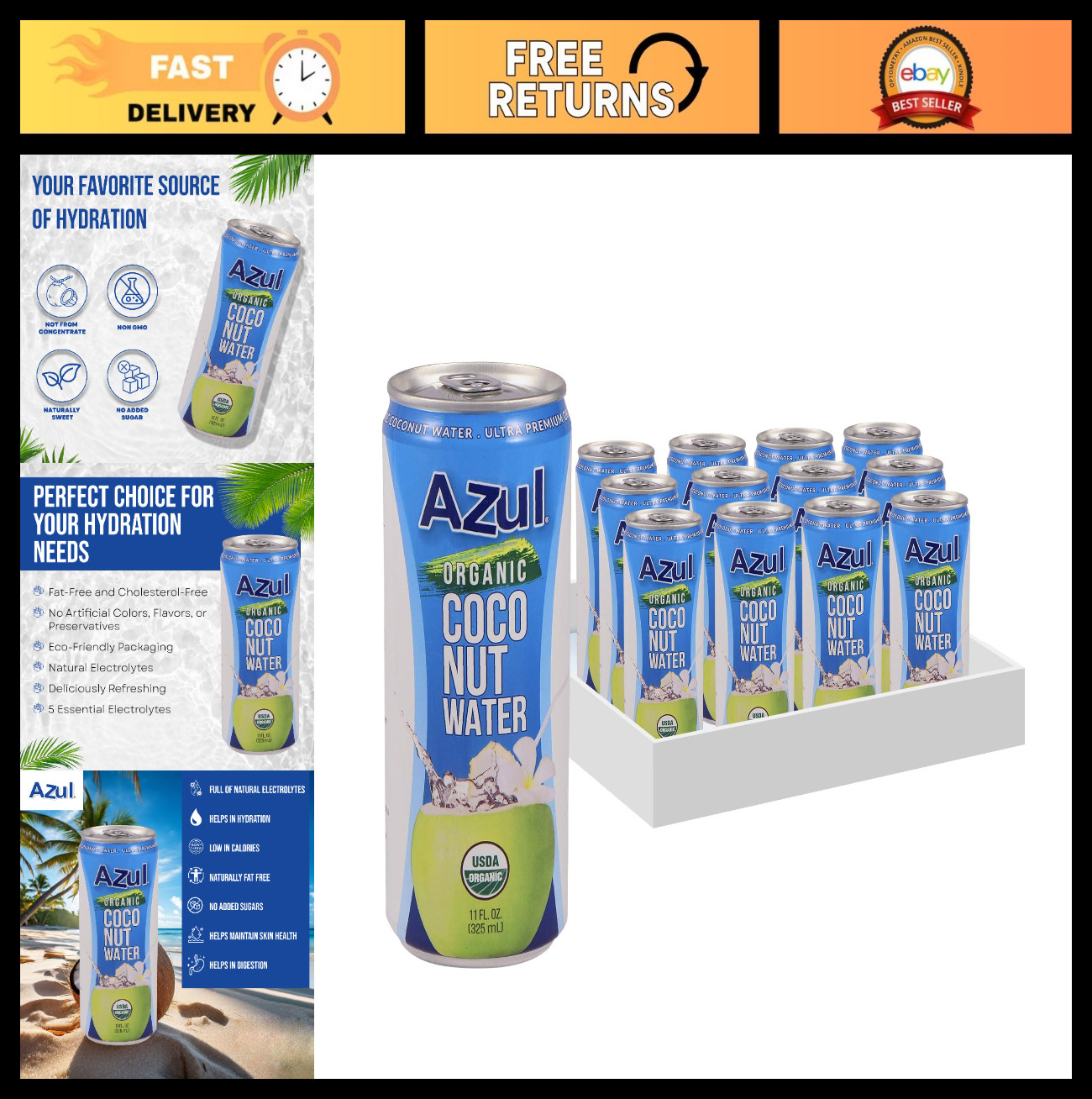 Organic Coconut Water – Natural Hydrating Electrolyte Drink, No Sugar, Gluten Fr