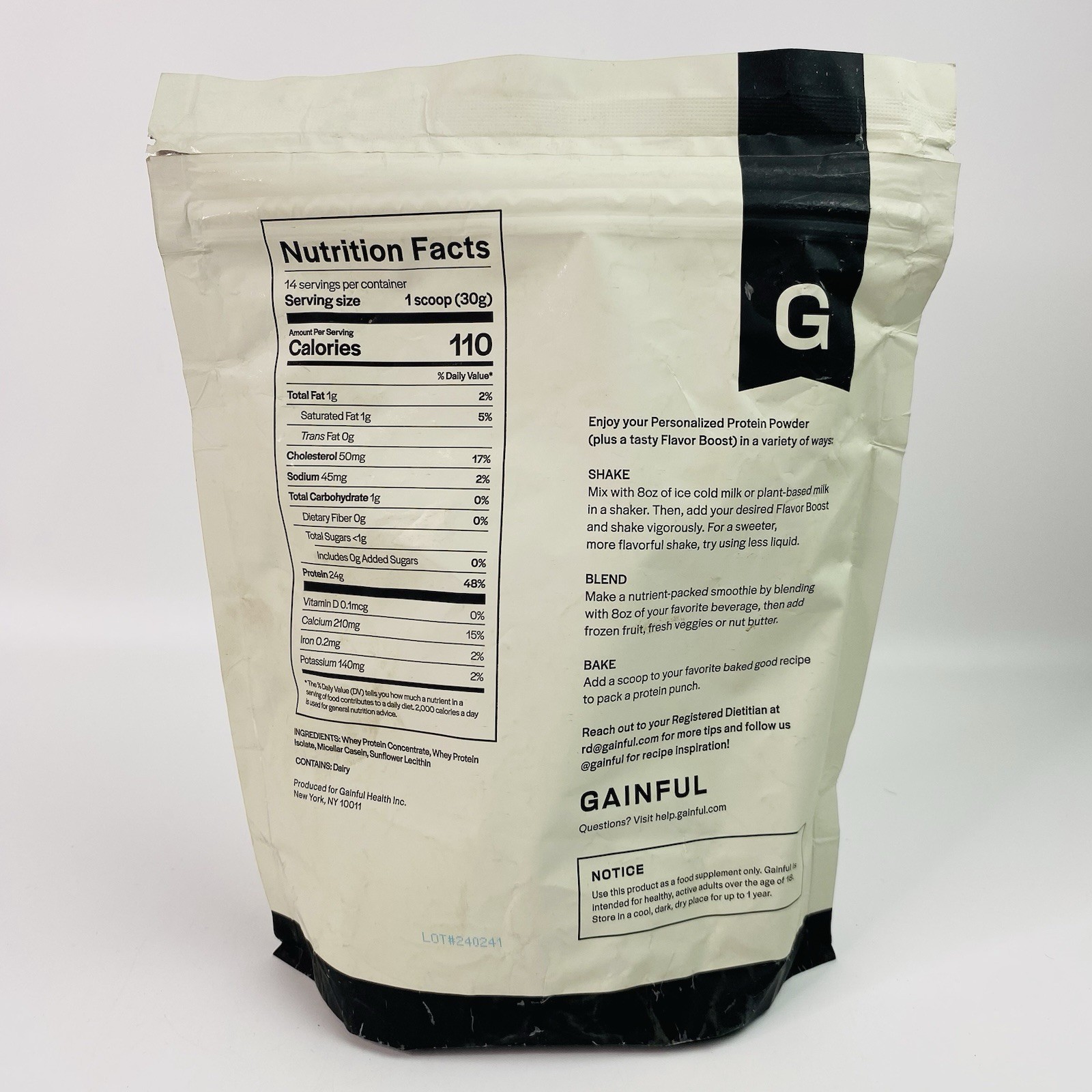 Gainful Whey Protein Powder Shake Mix 14.8Oz / 420g Post Workout Unflavored NEW!