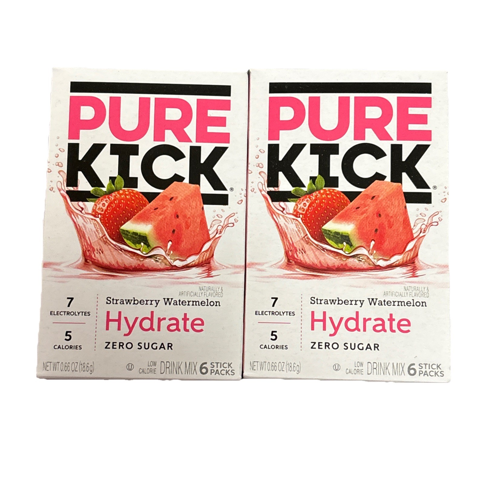 2 PACK Pure Kick Hydrate Strawberry Watermelon 6 Packets Zero Sugar Electrolytes