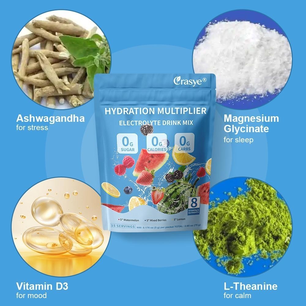 Crasye Travel Pack: Vitamin D3, B12, B5, Magnesium & L-Theanine for Focus