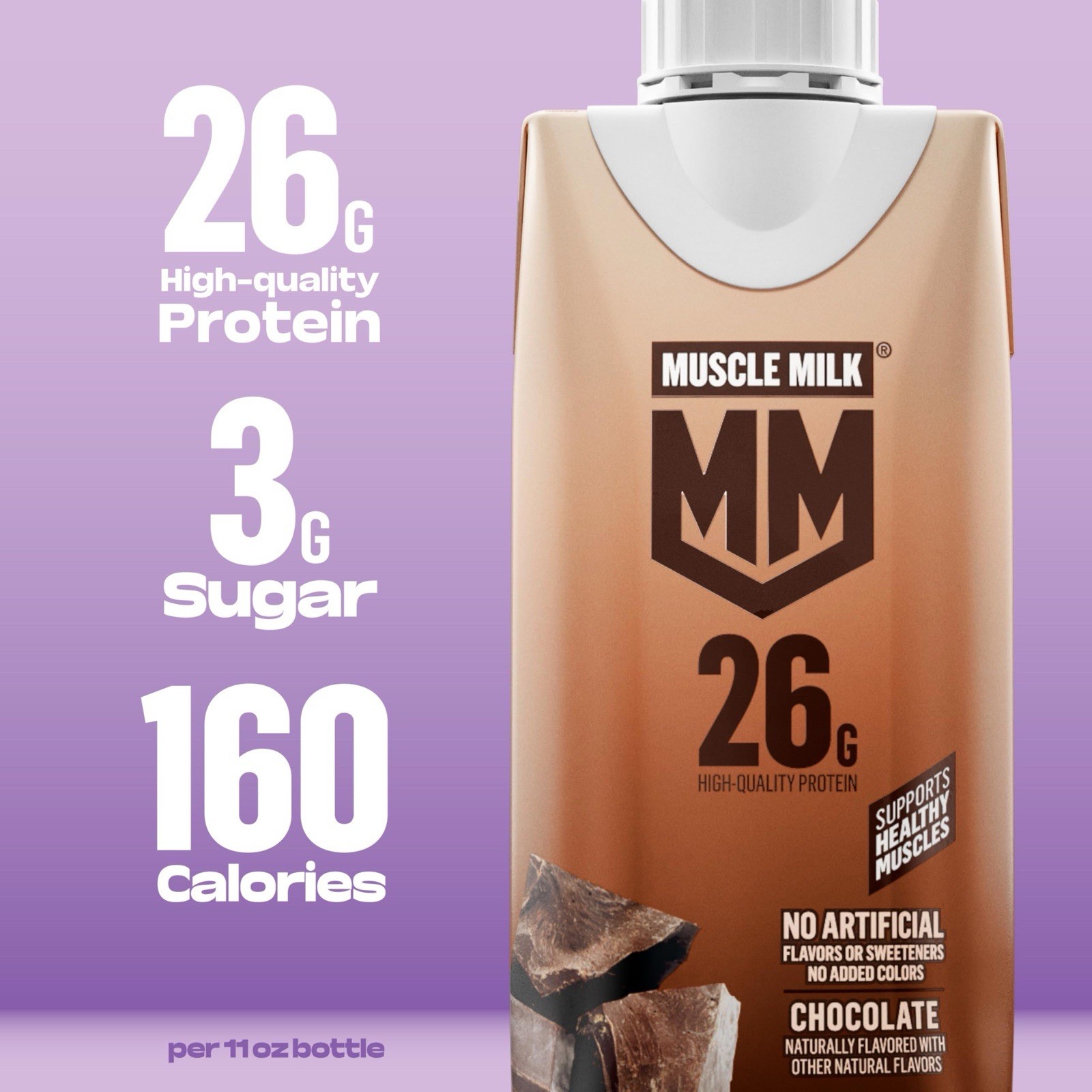 Muscle Milk High Protein Shake, Chocolate 🍫 11 fl oz Cartons (12 Pack)