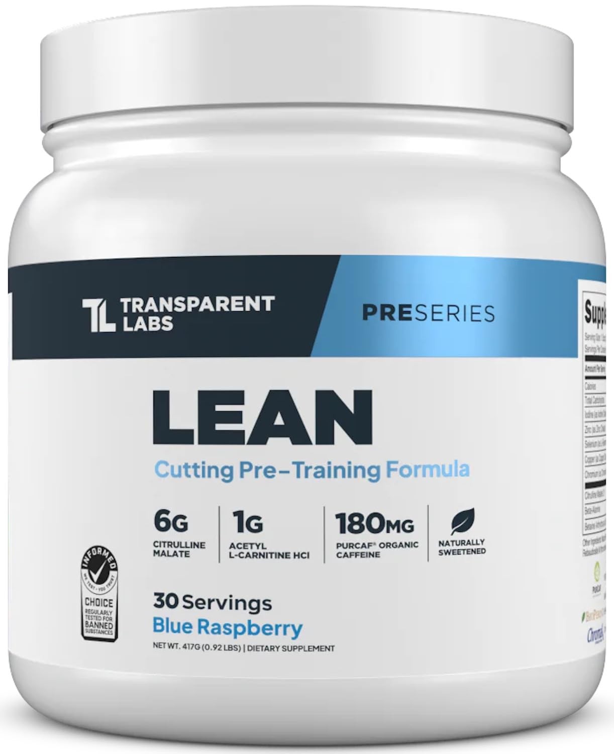 Transparent Labs Lean Pre-Workout – Body 30 Sevings (Pack of 1), No Color