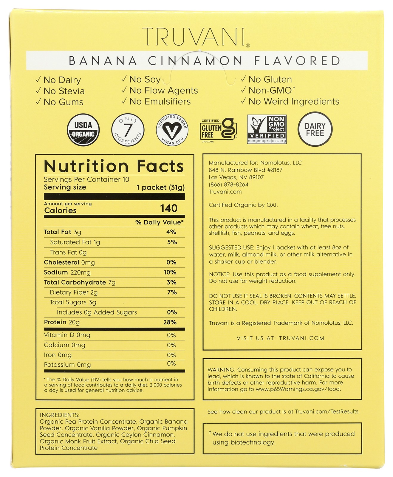 Truvani Banana Cinnamon Plant Based Protein Powder 10 1.09 Oz 1 Pack