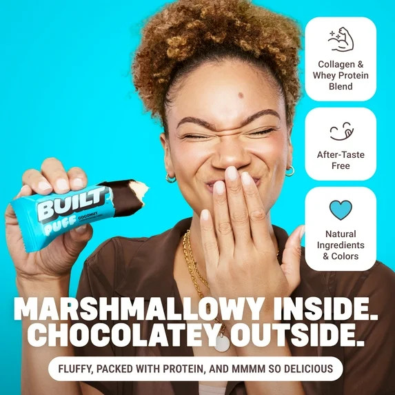 BUILT Puff Protein Bar, Peanut Butter Cup, 15g Protein, Collagen, 150 Calories