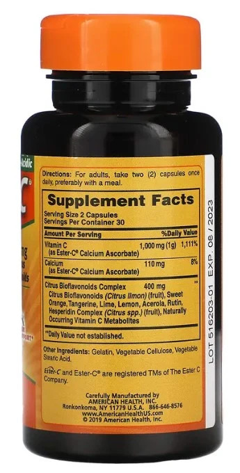 American Health – Ester-C w/ Citrus B.F. 500 mg 60 Caps, by American Health