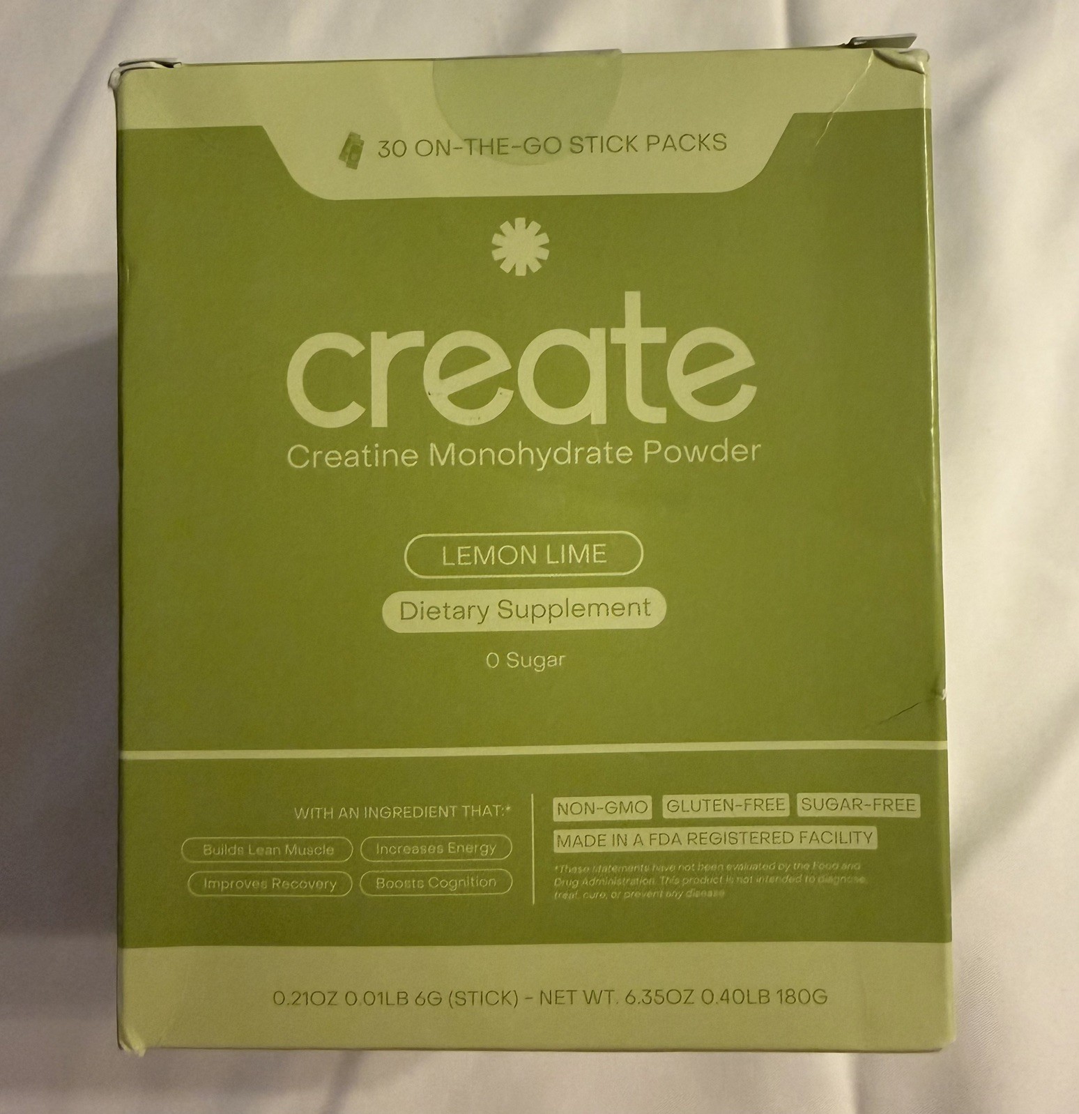 Create Creatine Monohydrate Powder Lemon Lime Dietary Supplement 30 sticks – New