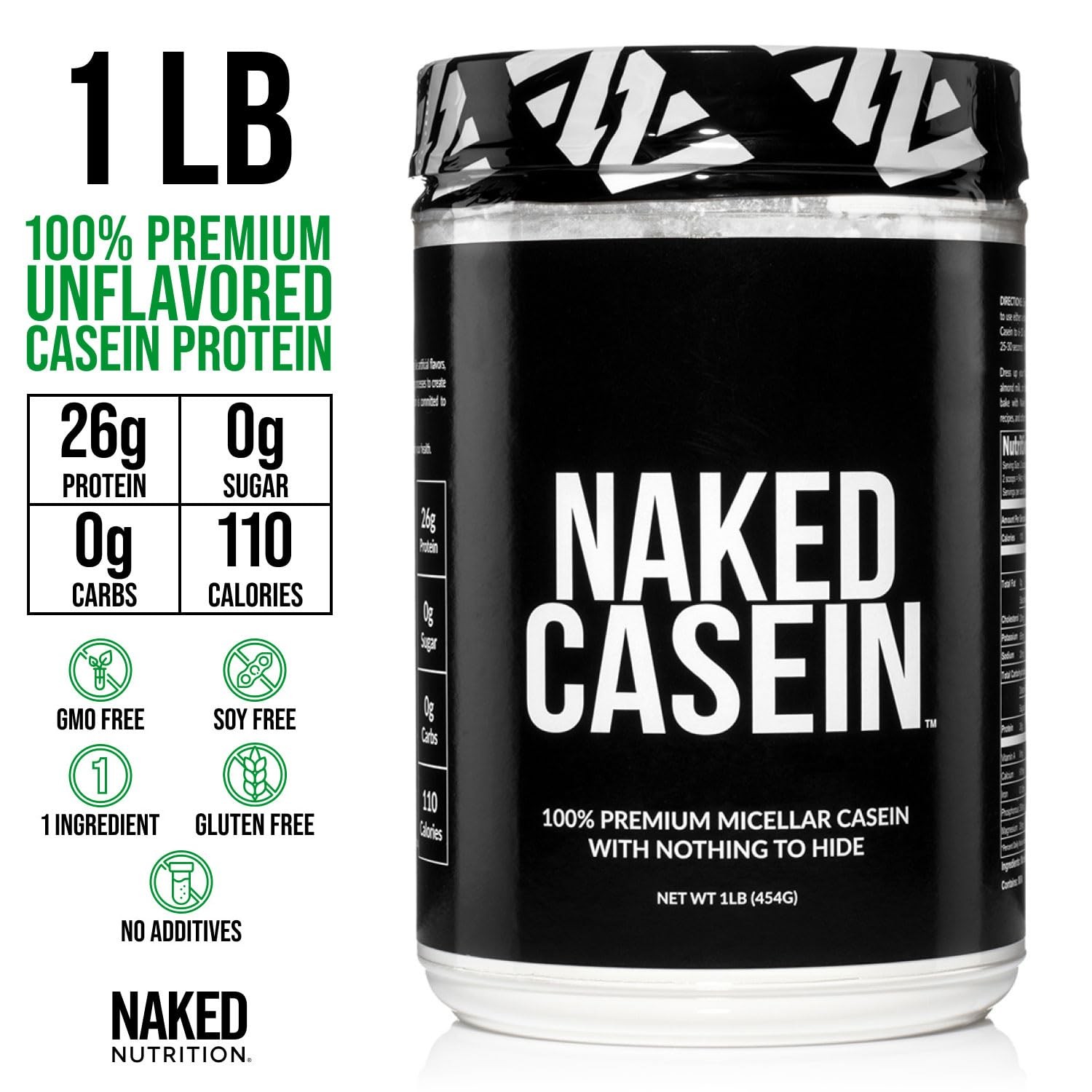 NAKED Casein – 1Lb Micellar Protein – Bulk, Zero 1 Pound (Pack of 1)