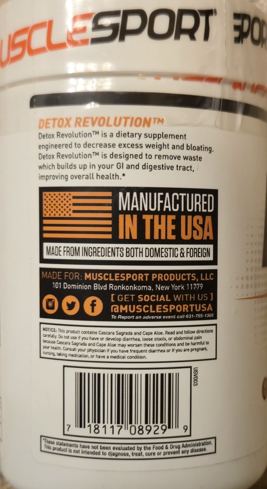 MuscleSport DETOX REVOLUTION 90 Capsules ( 30 Servings ) BEST BY 10/26