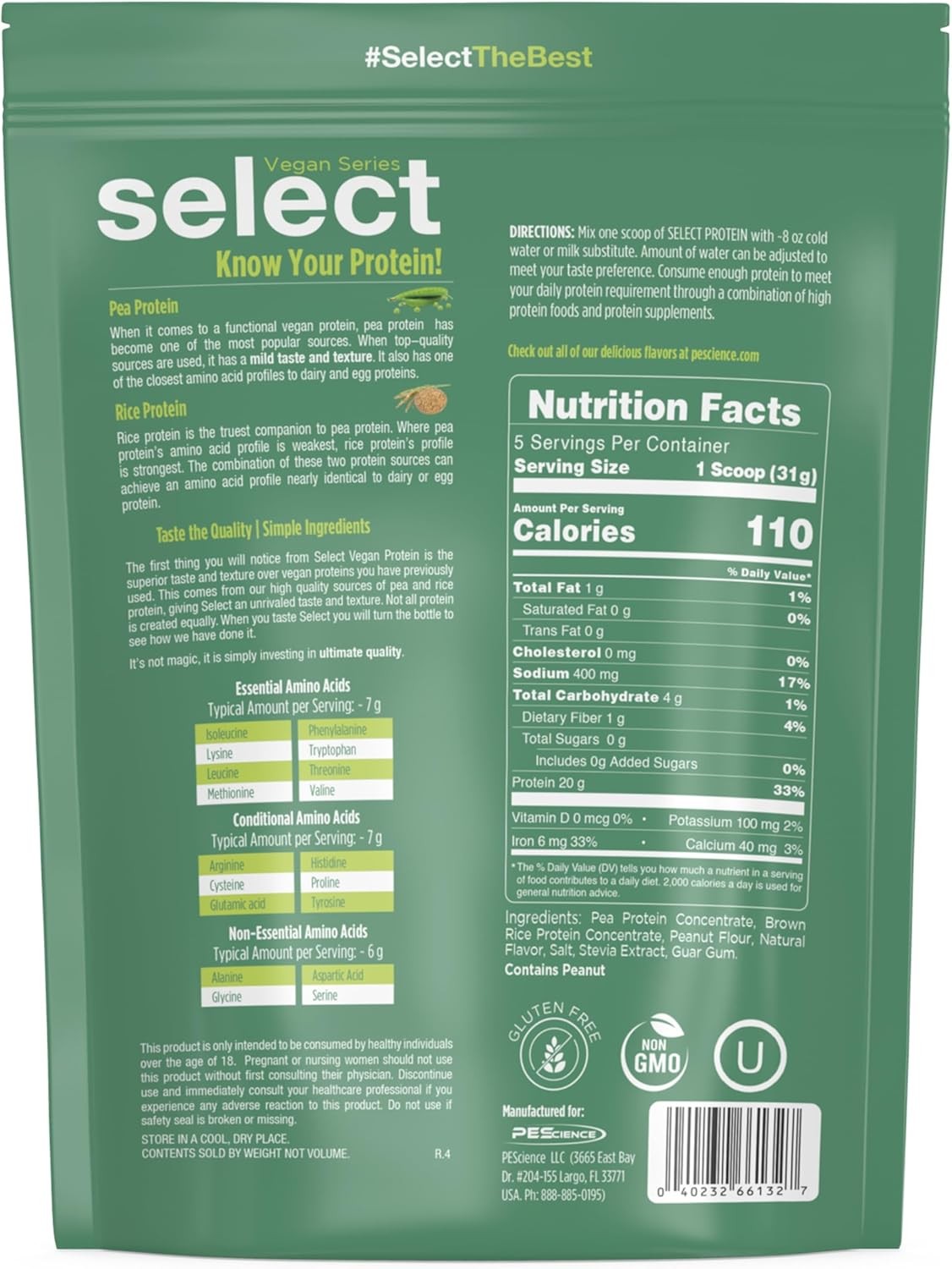 Plant-Based Vegan Protein Powder: Pea + Rice Protein Blend, Gluten/Dairy/Soy