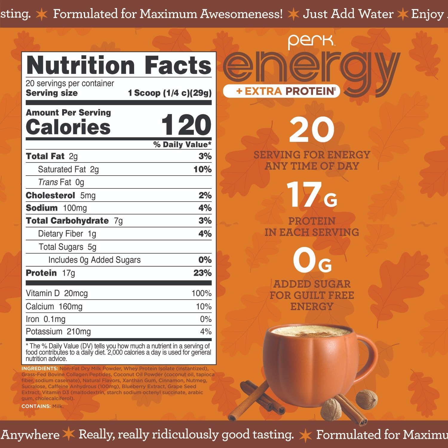 Perk Energy + Extra Protein Powder (Pumpkin Spice Latte) 1.3 LB