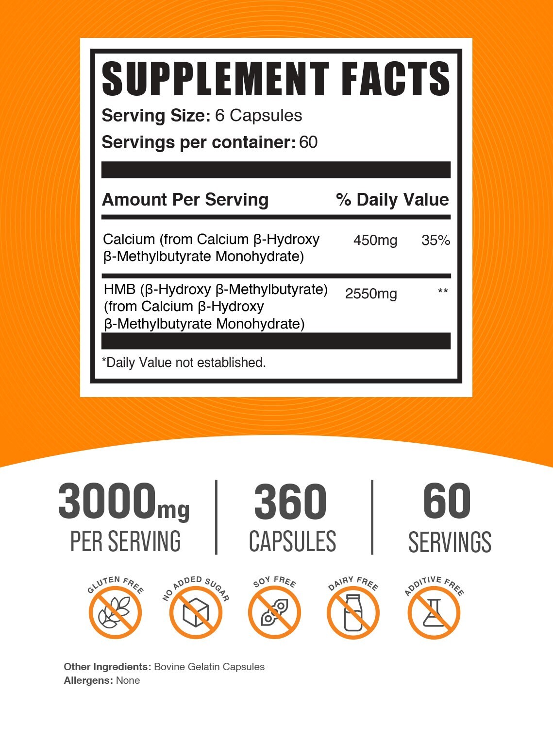 BulkSupplements HMB (β-Hydroxy β-Methylbutyrate) Capsules – 3000mg Per Serving