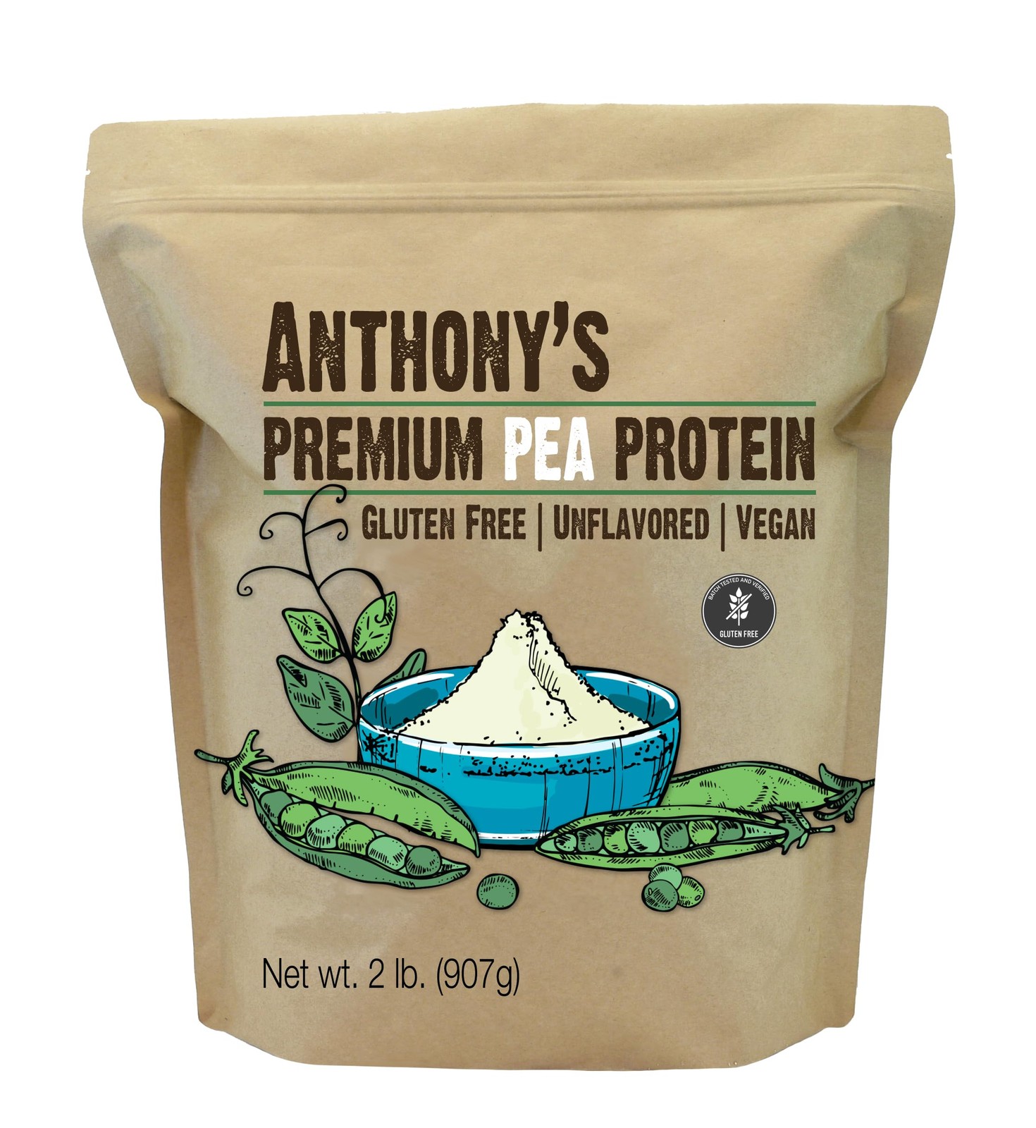 Anthony’s Premium Pea Protein, 2 lb, Plant Based, Gluten 2 Pound (Pack of 1)
