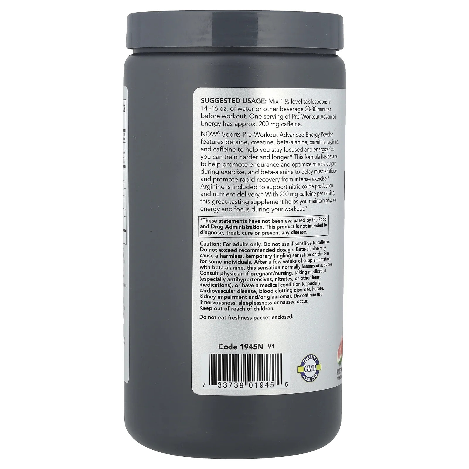 Sports, Pre-Workout Advanced Energy, Watermelon, 21.16 Oz (600 G)
