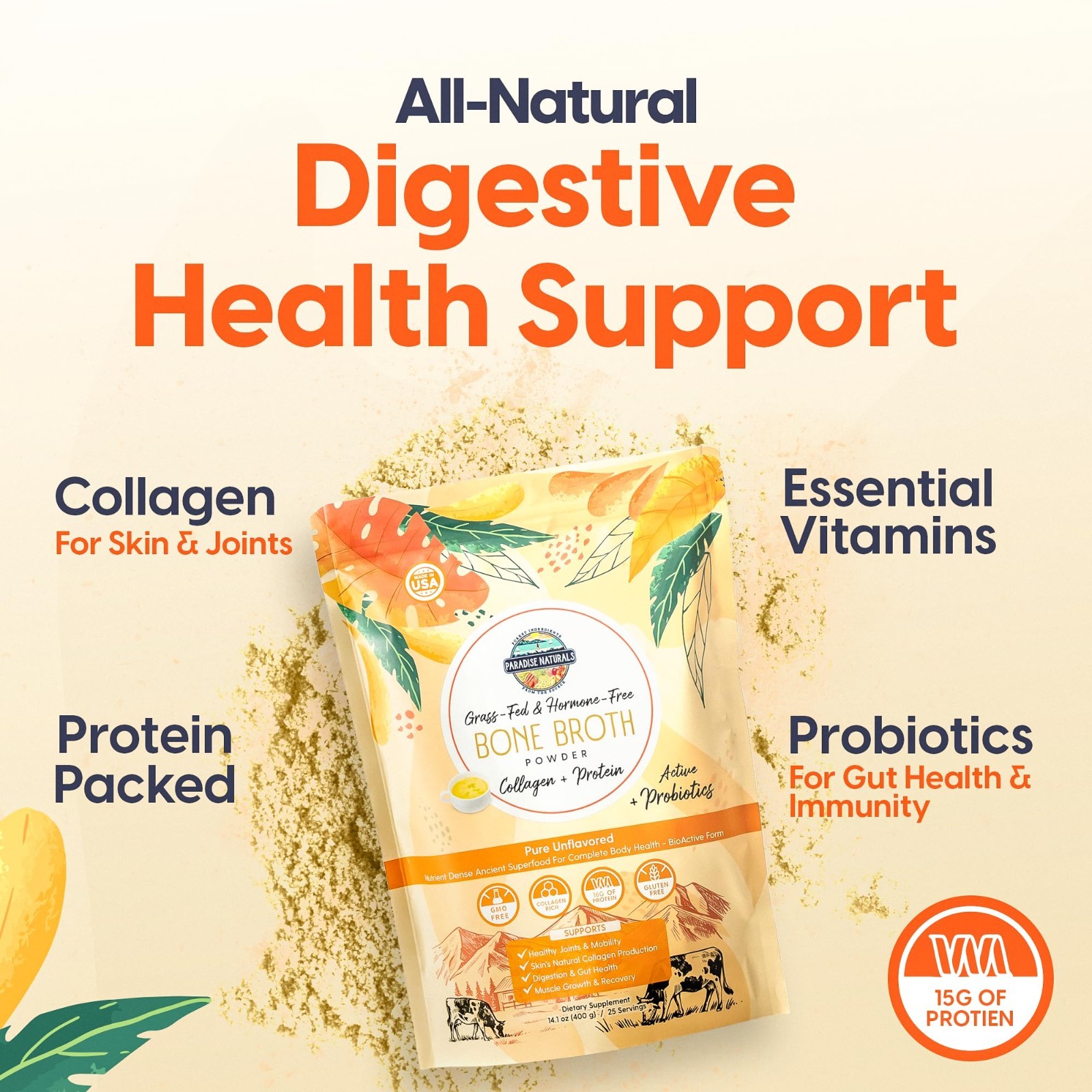 100% Grass-Fed Chocolate Bone Broth Protein Powder with Trial (8 Servings)