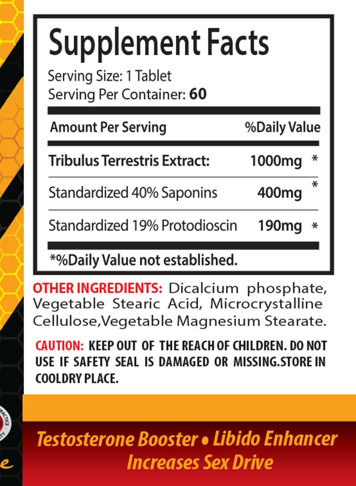 Testosterone Booster – TRIBULUS TERRESTRIS – Enhancement 180 Tablets 3 Bottles