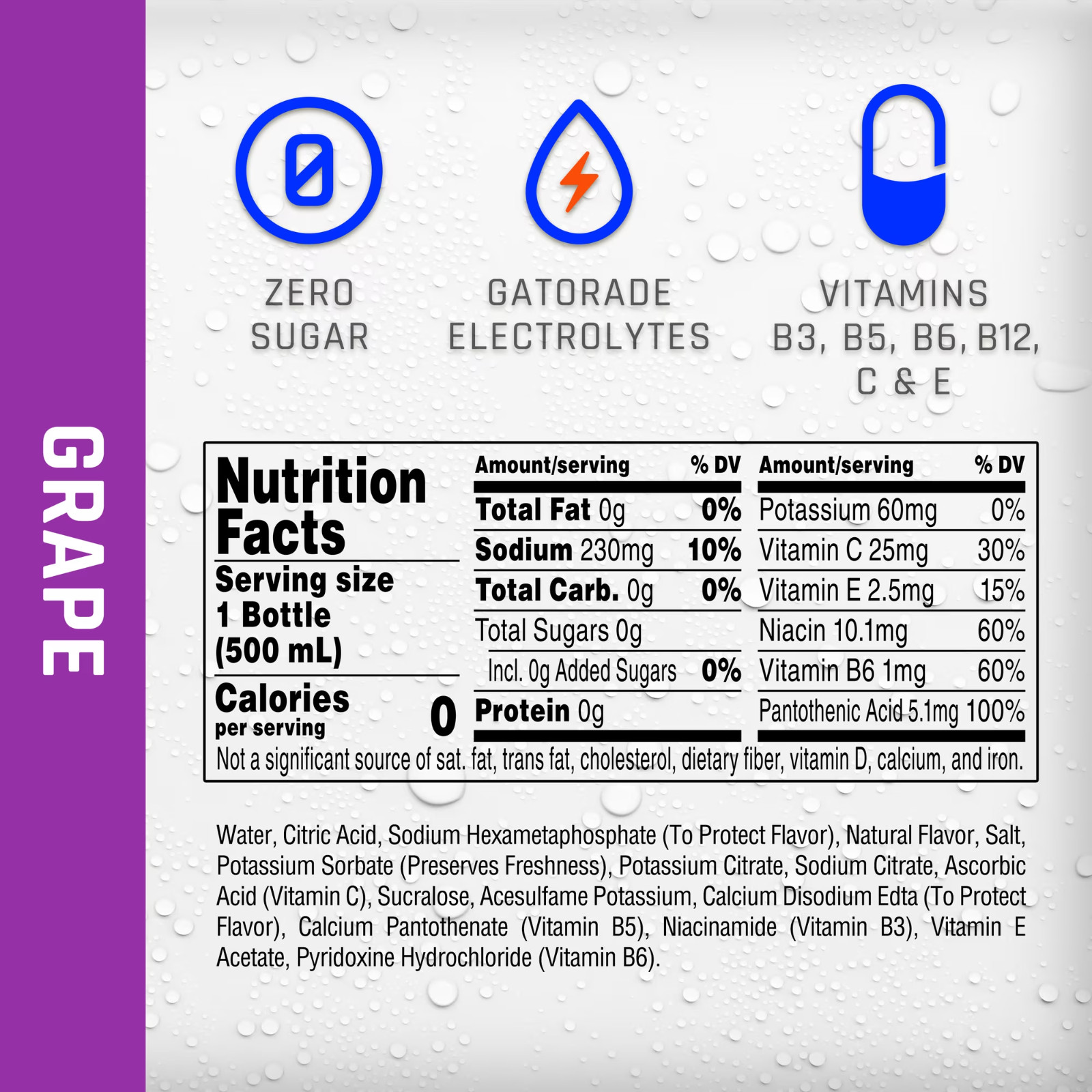 Grape Electrolyte Water Sports Drink Zero Sugar Hydration 12 fl oz 8 Pack